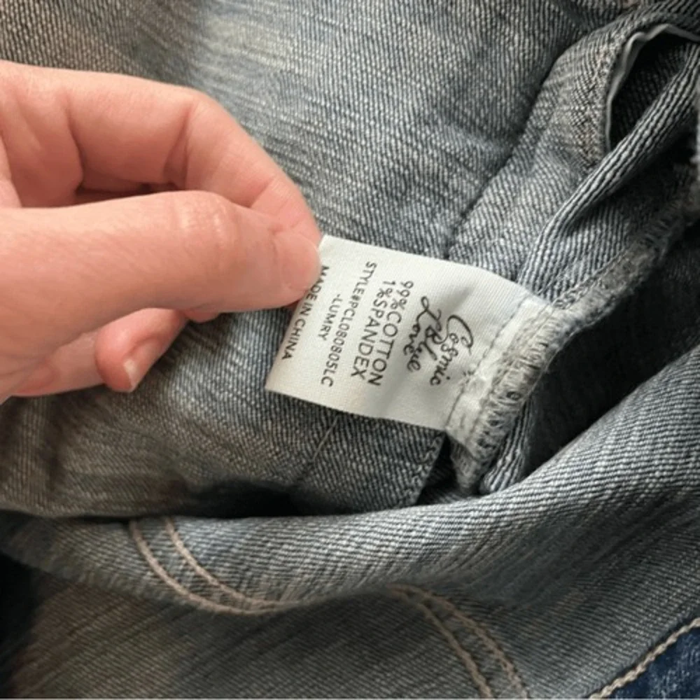 Cosmic Blue Love Luminary Denim‎ Jacket Medium Wash Button Front Classic Fit XS